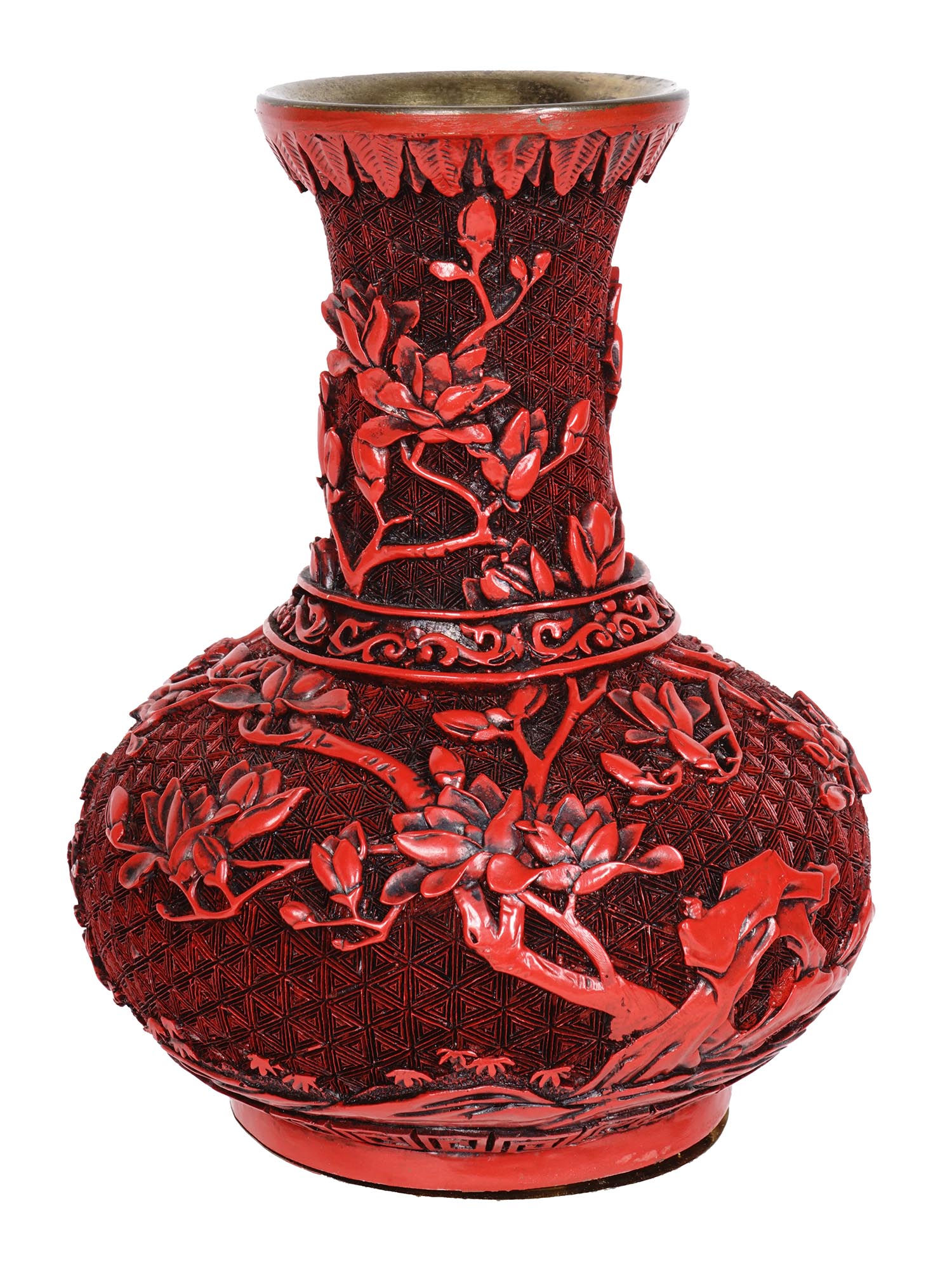 ANTIQUE CHINESE CINNABAR LACQUER BALUSTER VASE PIC-0